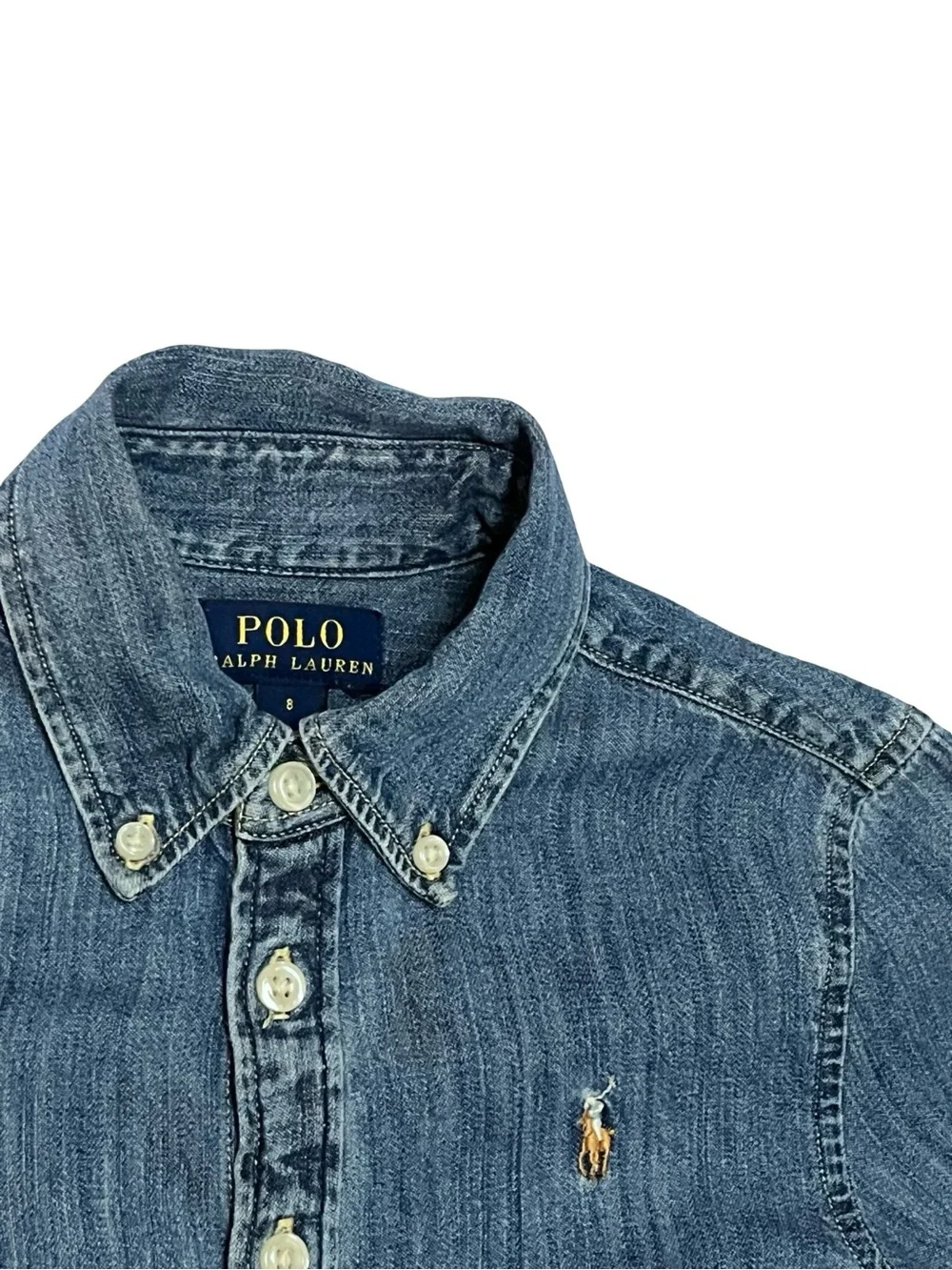 Polo Ralph Lauren Denim Long Sleeve Belted Dress Sz 8 Country Western Classic